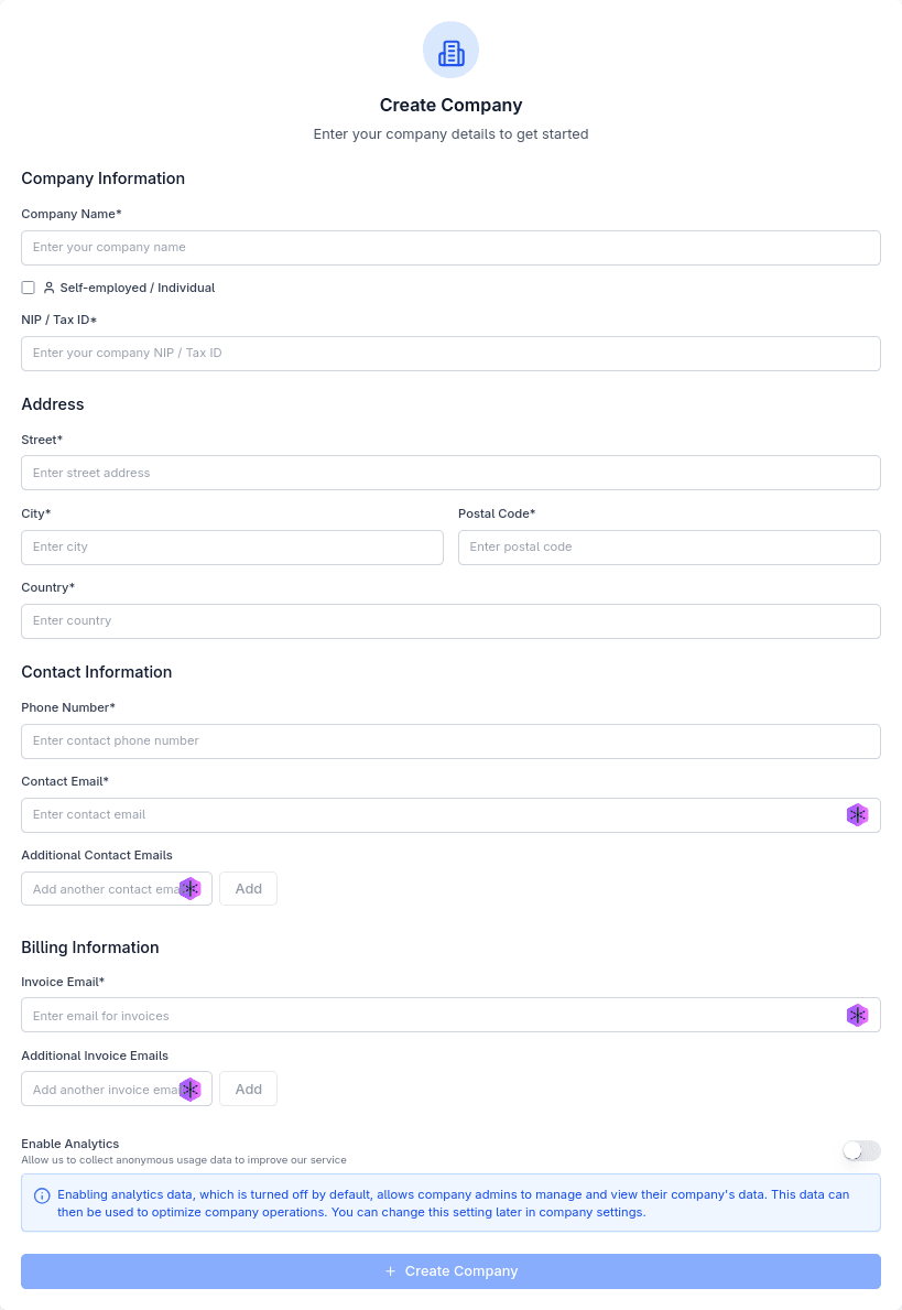 Company Creation Form